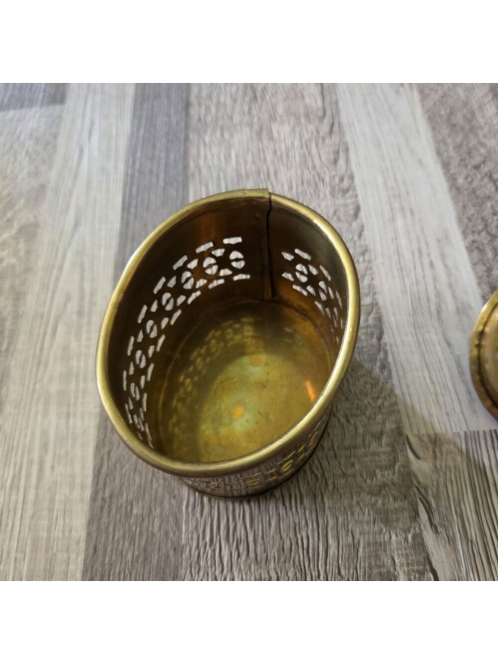 Brass Trinket Box Pierced Lattice Incense Holder Vintage CatchallBoho 2.75" - Picture 7 of 14